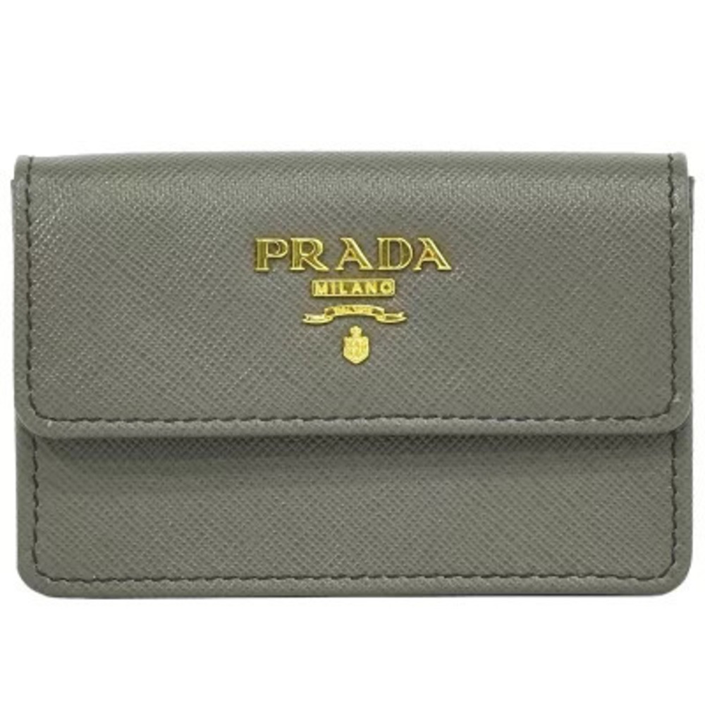 Prada Saffiano Leather Card Case Wallet Holder Gray